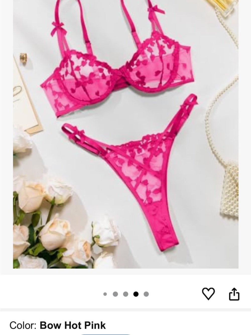 NEVER BEEN WORN- Hot Pink Lace Bra & Thong Set